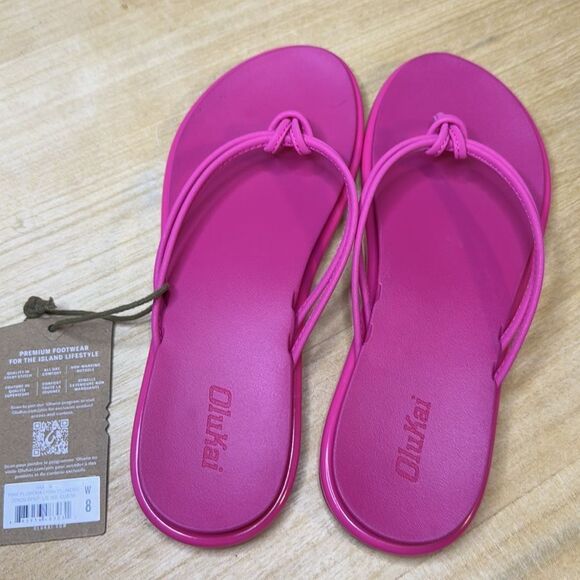 NWT- Olukai-Aka Sandals in Pink Plumeria (hot pink) - Womens size 8 - Picture 6 of 9